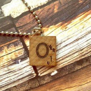 'OVER U' scrabble tile necklace